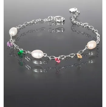 Náramek Prosperk Náramek z chirurgické oceli s perlami a barevnými krystaly S0992