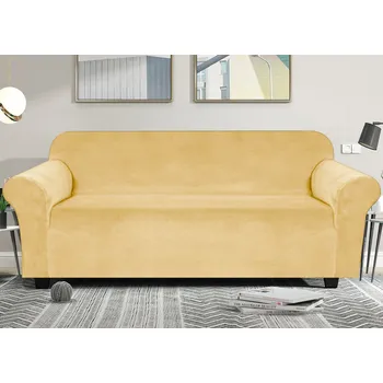 Napínací potah Elastický plyšový potah na trojmístnou pohovku BestBerg / světle žlutá