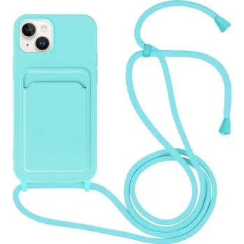 Pouzdro na mobilní telefon Silikonový kryt se šňůrkou a kapsou na karty pro iPhone 13 - tyrkysový