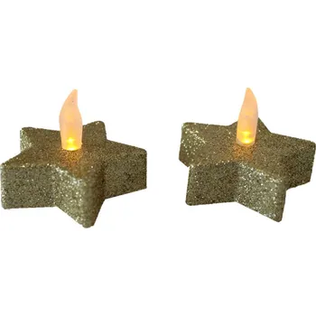 Vánoční dekorace LED čajová svíčka zlatá vánoční hvězda 2 kusy teplé plápolající světlo na baterie