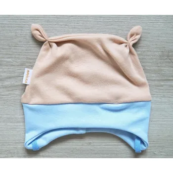 Kojenecká čepice AMÁLKA Bavlněná, kojenecká čepička, oříšková - modrá Velikost: 56-62