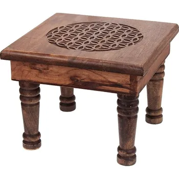 Konferenční stolek Vyřezávaný dřevěný stolek Květ života 23/30 cm Dřevo (mangovník)