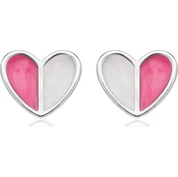 Náušnice Prosperk Stříbrné náušnice pecky srdíčka růžový smalt S1226