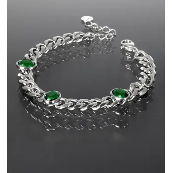 Náramek Prosperk Masivní náramek z chirurgické oceli s ovály se zelenými krystaly S3201