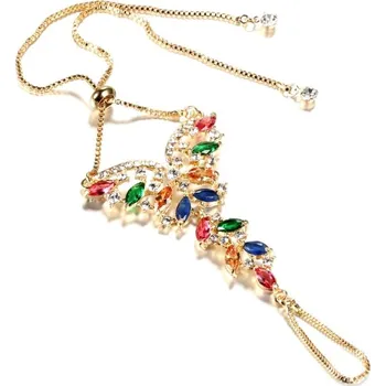 Náramek Zářivý zlatý náramek ze skleněných kamenů přes celou ruku