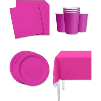 Party dekorace Funiglobal Kits - Sada fuchsiových party dekorací pro 8 lidí - Plain Colours -