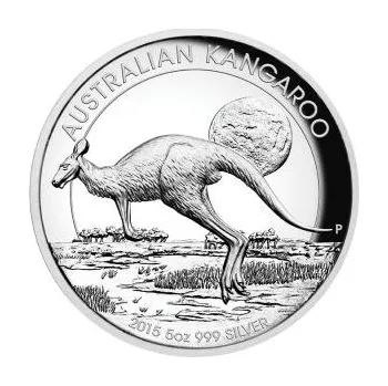 5 uncí stříbrná mince Austrálie klokan 2015 High Relief - leštěná deska