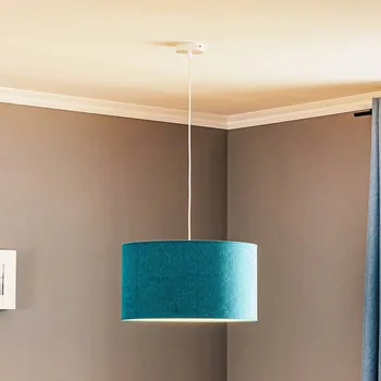 Duolla Závěsné světlo Bristol, vzor tkaný, tyrkysové - Stříška - Ø 10 cm, výška 2,5 cm tyrkysová, matná bílá 1 x 40 W - Doprava zdarma