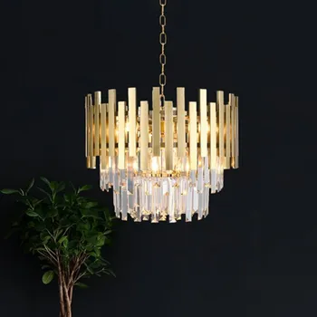 Eko-Light Závěsné svítidlo Aspen kovové krystaly ze skla zlaté barvy, výška 30 cm zlatá, čirá 6 x 10 W LED - Doprava zdarma