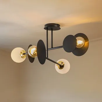 EMIBIG LIGHTING Stropní světlo Minerva, čtyřramenné, černé - Ø držák na strop 14 cm černá, opálová, čirá 4 x 60 W - Doprava zdarma