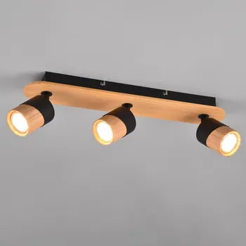 Lampička Trio Lighting Stropní bodové světlo Aruni dřevo tři zdroje černá černá, světlé dřevo 3 x 10 W - Doprava zdarma