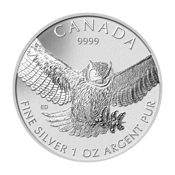 1 unce stříbrná mince Kanada Birds of Prey - Great Horned Owl - Eule 2015