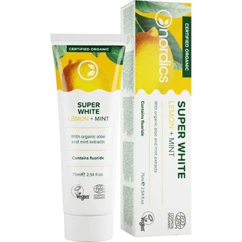 zubní pasta Nordics Super White bělicí zubní pasta citron a máta 75 ml