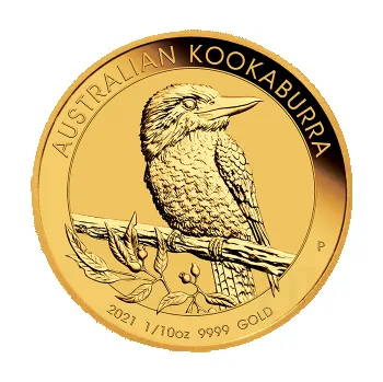 1/10 uncí zlatá mince Austrálie Kookaburra 2021