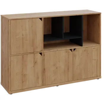 Šatní skříň KU3-15DN4 P skříňka 4-dveřová, nika, 1054x1522x400, provedení pravé, korpus a dvířka dub lite/police černá