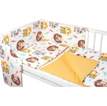 Povlečení Baby Nellys 3-dílná sada Mantinel s povl. Ježek a Liška, bílá s potisk./hořčicová, 135x100