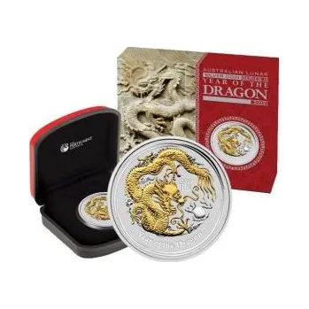 1 unce stříbrná mince Austrálie Lunar II drak 2012 teilvergoldet + Box + Zertifikat