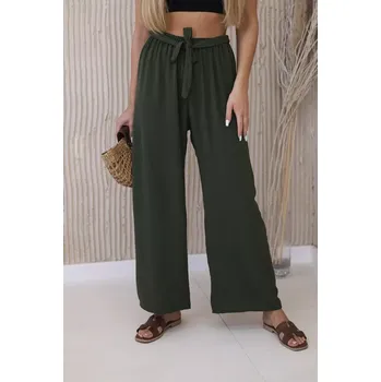 Široké dámské kalhoty s páskem ITALSKÁ MÓDA 5878-13 khaki univerzální