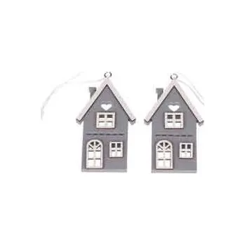 Svícen Dřevěné domečky šedé 2ks