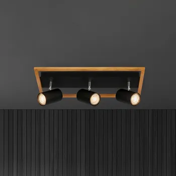 Lampička Briloner Stropní bodovka Frey dřevo GU10 černá 3 zdroje černá, světlé dřevo - Doprava zdarma