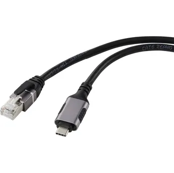 Elektrická zásuvka Renkforce USB, síťový kabelový adaptér [1x USB-C® zástrčka - 1x RJ45 zástrčka] 1.80 m hliníková zástrčka