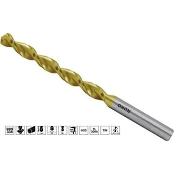 Vrták Ruko 258090T - Vrták do kovu pr. 9,0 mm délka 125/81 mm válcová stopka, středně dlouhý TL 3000 vybrušovaný, HSS TiN