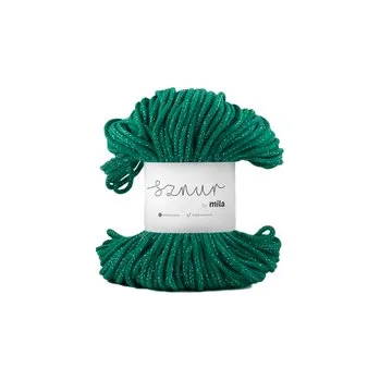 Příze Bavlněná šnůra MILA&nbsp;3&nbsp;mm Glitter - zelená stříbrná