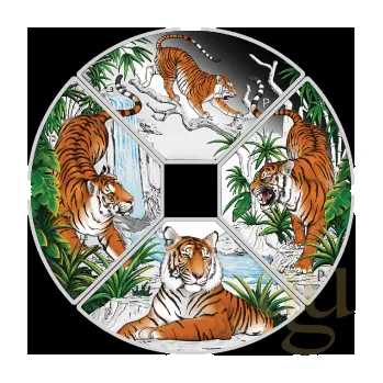 4x 1 unce stříbrná mince Austrálie Lunar III tygr 2022 Quadrant Four-Coin-Set coloriert - Proof