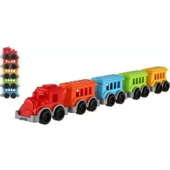 Vláček a vláčkodráha Teddies Lokomotiva/Vlak 4 vagony plast v síťce 5x24x10cm