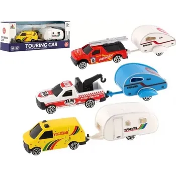 autíčko Teddies Auto s mini karavanem kov/plast 14cm na volný chod v krabičce 19x7x4,5cm