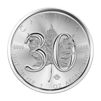 1 unce stříbrná mince Javorový list 2018 - Jubiläumsausgabe 30 Jahre
