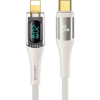 Datový kabel USAMS US-SJ588 Kabel P4Y kompatibilní s Lightning pro rychlé nabíjení USB Type-C PD 20 W s digitálním displejem řada Shadow, 120 cm bílá