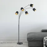 Reality Leuchten Stojací lampa Tommy, černá/zlatá, výška 200 cm, 5 světel, tkanina - Základna - Ø 30 cm, výška 3 cm; délka kabelu 200 cm černá matná, zlatá 5 x 28 W - Doprava zdarma