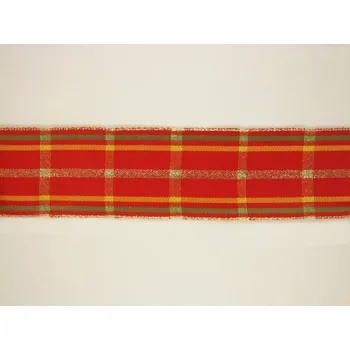 Stuha Kostková stuha s metaloplastem a drátem 40 mm, červenozlatá