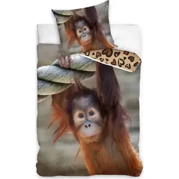 Povlečení Oboustranné Bavlněné povlečení OPICE ORANGUTAN 140x200 / 70x90 cm