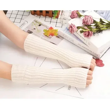 Rukavice Dámské zimní bezprsté pletené rukavice | teplé rukavice bez prstů - Bílý