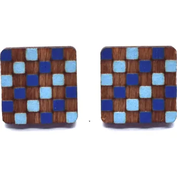Náušnice Pehucraft Dřevěné náušnice kostky modré ph0069