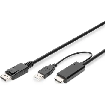 Počítačové příslušenství Digitus AK-330111-020-S adaptér k video kabelům 2 m HDMI Typ A (standardní) DisplayPort + USB Type-A Černá