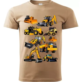 Chlapecké tričko tričko dětské s bagrem béžové (dětské tričko s bagrem a pracovní technikou)