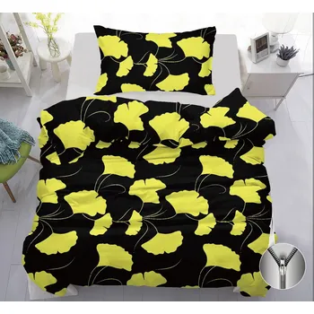 Povlečení TOTÁLNÍ VÝPRODEJ ! BAVLNĚNÉ POVLEČENÍ 140x200/70x90 cm - KYTIČKY ČERNO - ŽLUTÉ