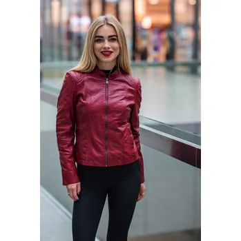 Dámská casual bunda Červená kožená bunda GWJUANA Velikost XS