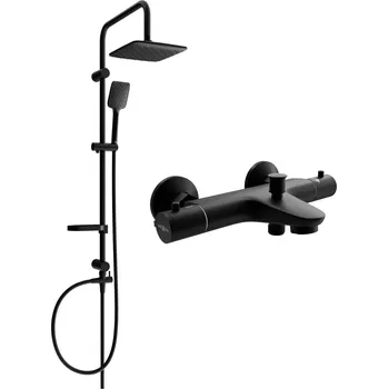Vodovodní baterie Mexen Sven vanovo-sprchový set s dešťovou sprchou a vanovou termostatickou baterií Nox, černá, 77350262-70