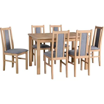 Jídelní set Jídelní set, 1 x stůl Max 5, 120 x 80 cm a 6 židlí BOS 14 v dubu sonoma, látka šedá