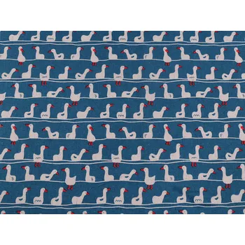 Dekorační metráž / imitace lnu / polybavlna, husy, barva modrá