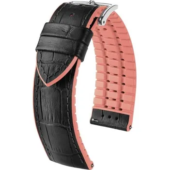 Řemínek na hodinky Řemínek Hirsch Andy - černo-růžový - 18 mm - M – Střední délka - 16 mm - Stříbrná + 5 let záruka a dárek ZDARMA