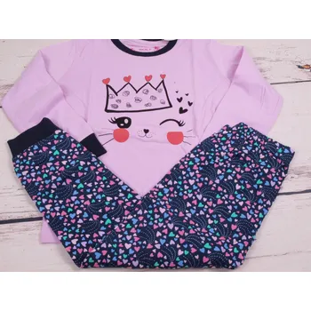 Dívčí pyžamo Pyžamo Wolf S2152C růžové s tmavomodrou se zvířátkem velikost oblečení - děti: 122