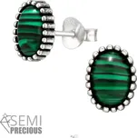 All4Silver Náušnice stříbro 925 s Malachitem pecky S2329