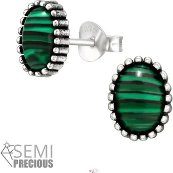 Náušnice All4Silver Náušnice stříbro 925 s Malachitem pecky S2329