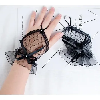 Rukavice Krátké černé krajkové rukavice | elegantní rukavice - Černá