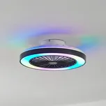 Stropní ventilátor Lindby LED Teleo, Ø48 cm, černý, DC, Tuya - Stříška - Ø 18 cm, výška 4,5 cm; Ø ventilátoru 29 cm černá, bílá LED 33,5 W celkem - Doprava zdarma
